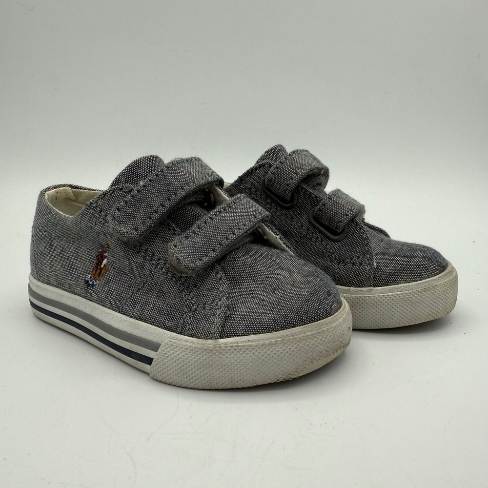 Ralph Lauren Kids Gray Sneakers Shoes Canvas Low Top‎ Hook & Loop Toddler Size 5